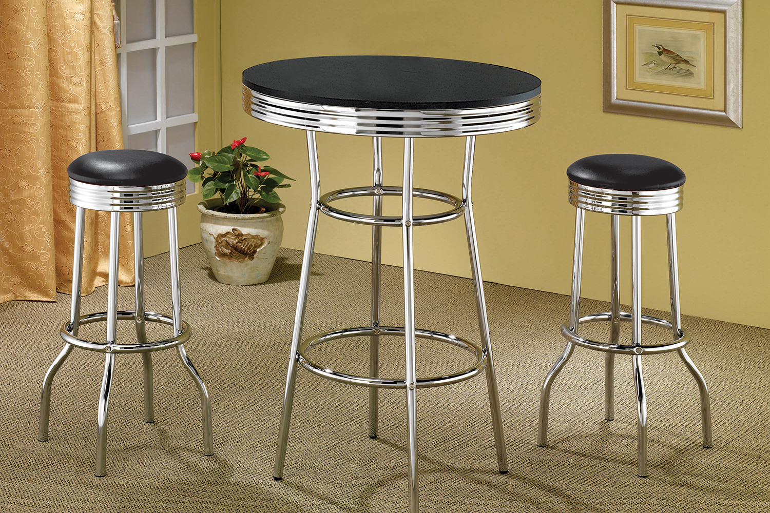 Coaster Upholstered Top Bar Stools (Set Of 2) - Black/Chrome