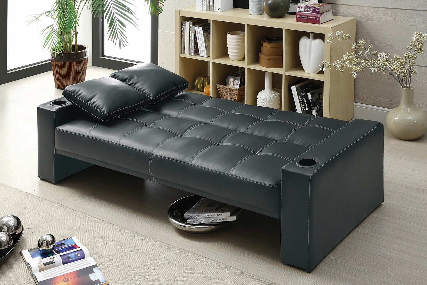 Coaster - Spears Sofa Bed With Cup Holders In Armrests in Black