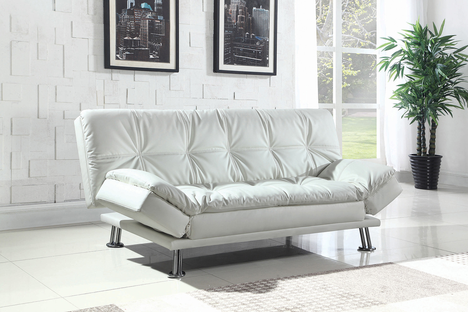 Coaster Dilleston Tufted Back Upholstered Sofa Bed - White