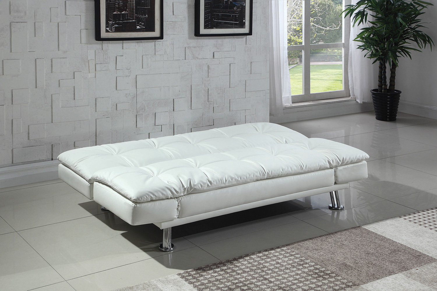 Coaster Dilleston Tufted Back Upholstered Sofa Bed - White