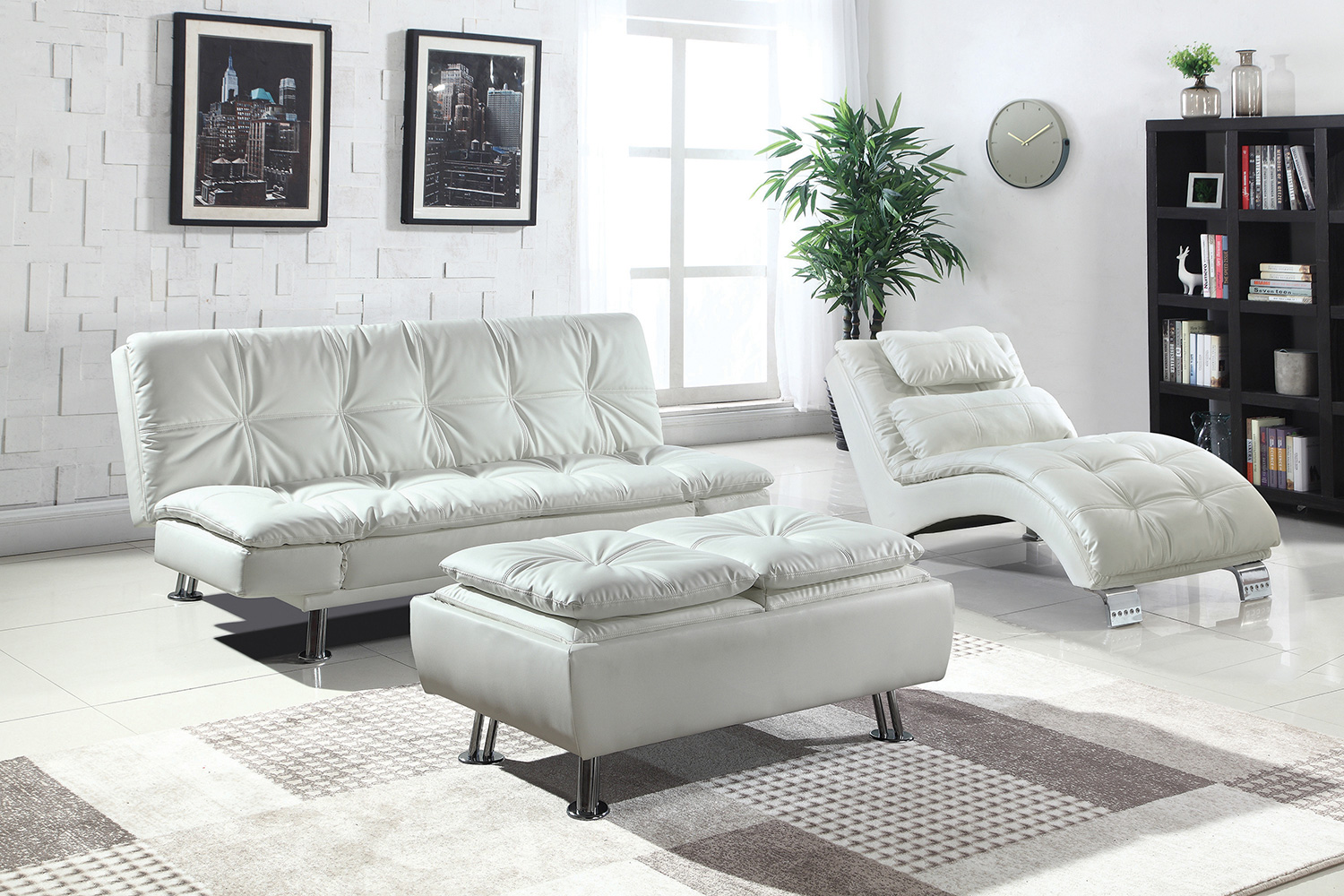 Coaster Dilleston Tufted Back Upholstered Sofa Bed - White