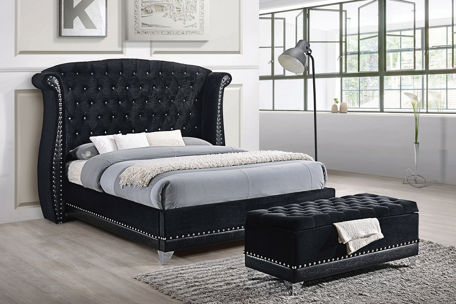 Coaster Barzini Queen Tufted Upholstered Bed - Black