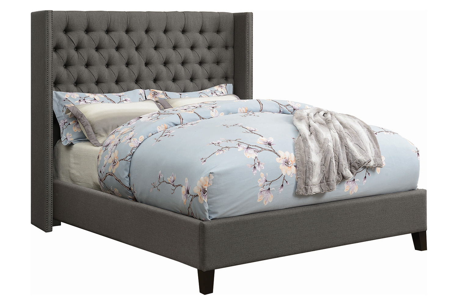 Coaster Bancroft Demi-Wing Upholstered Full Bed - Gray