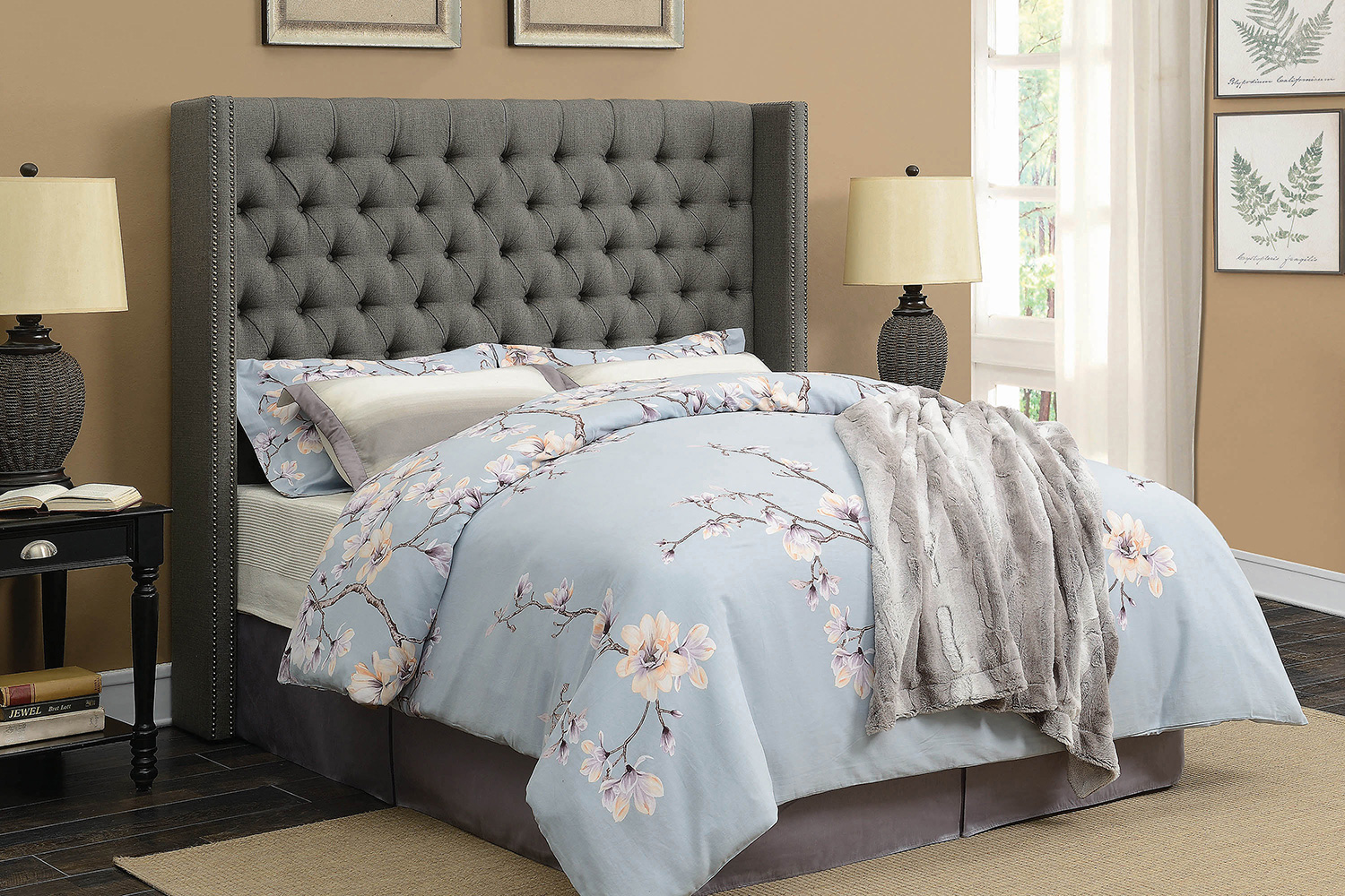 Coaster Bancroft Demi-Wing Upholstered Full Bed - Gray