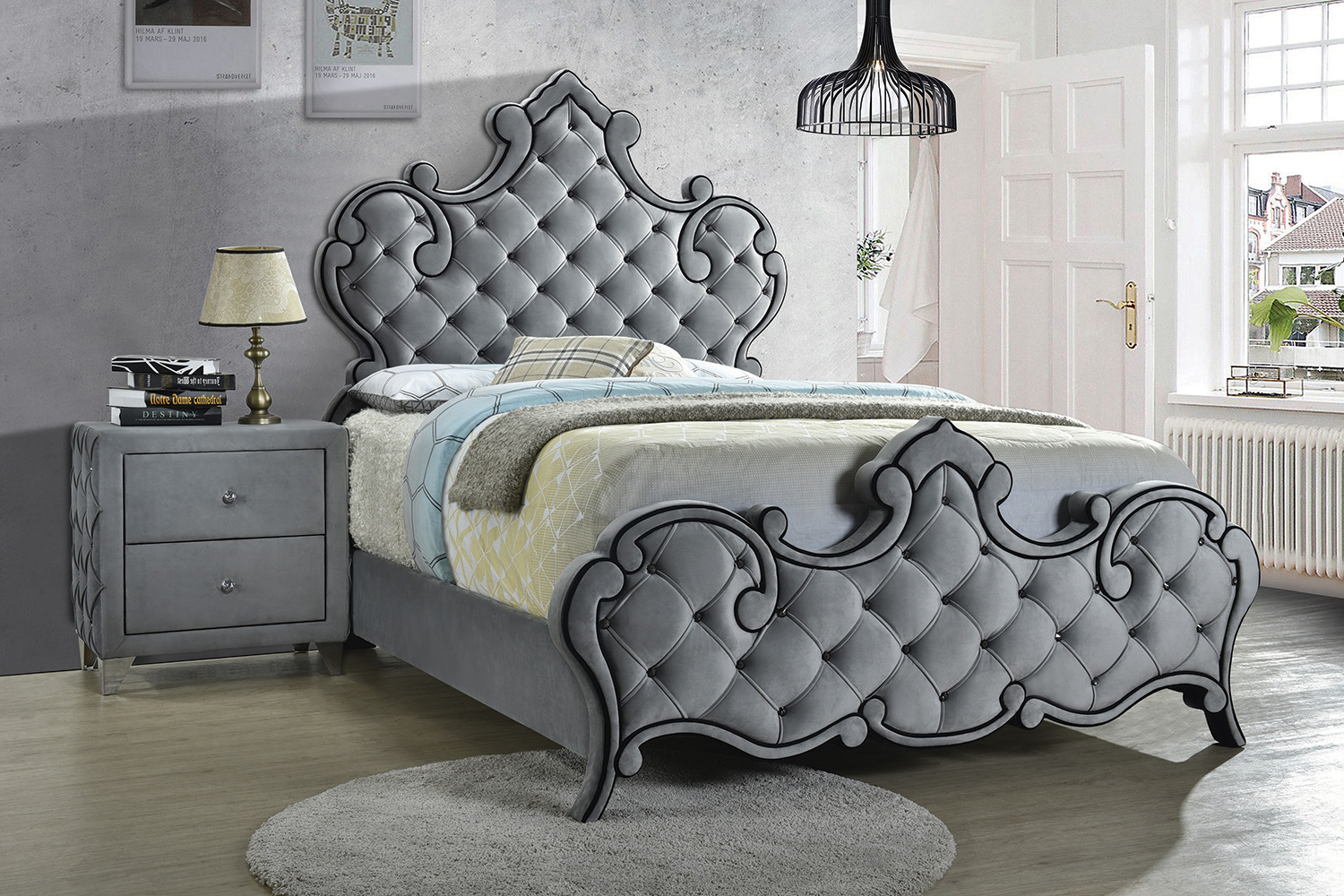 Coaster Sandboard Queen Rhinestone Button Tufted Bed - Gray