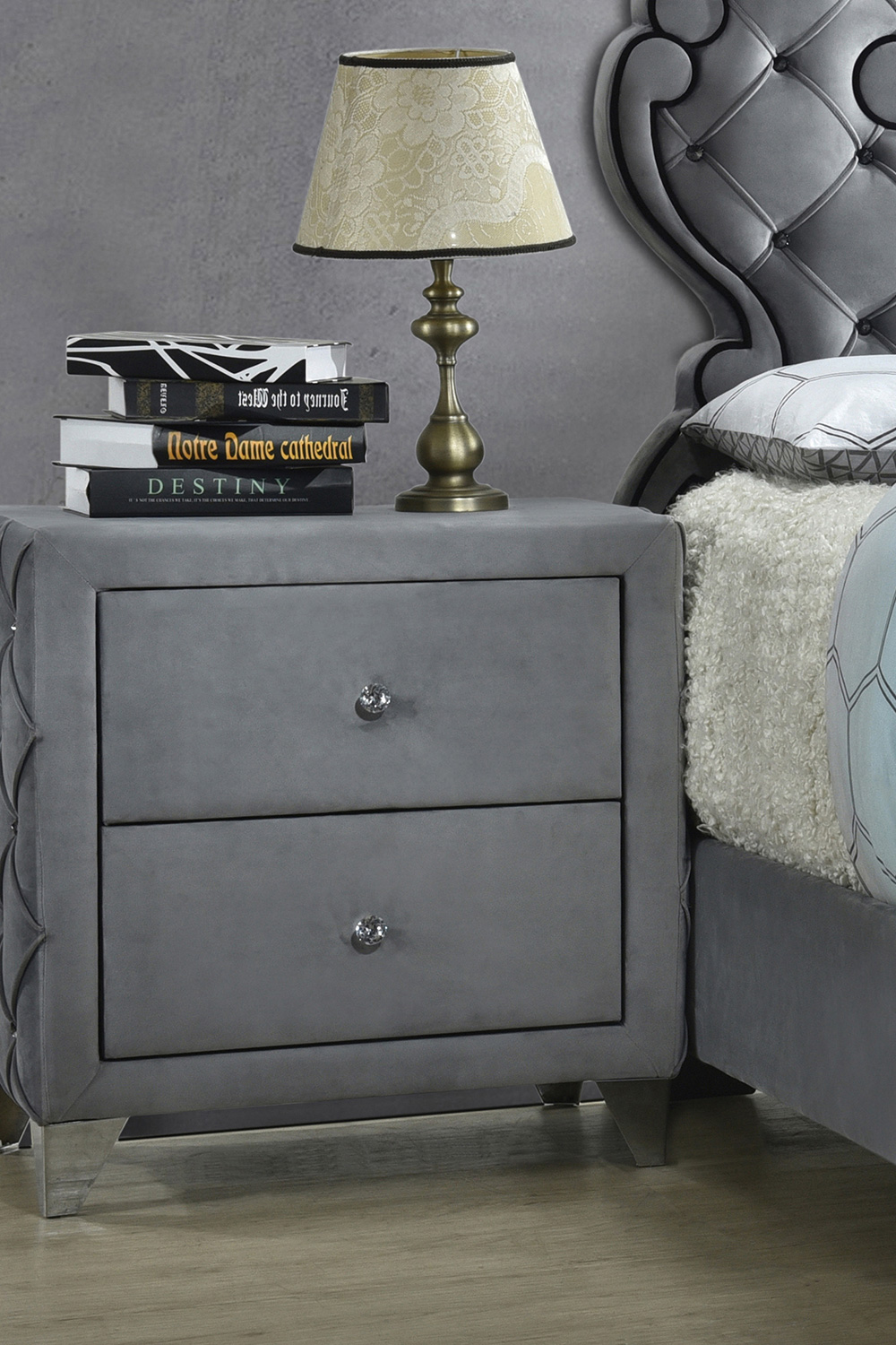 Coaster - Sandboard 2-Drawer Button Tufted Nightstand in Gray