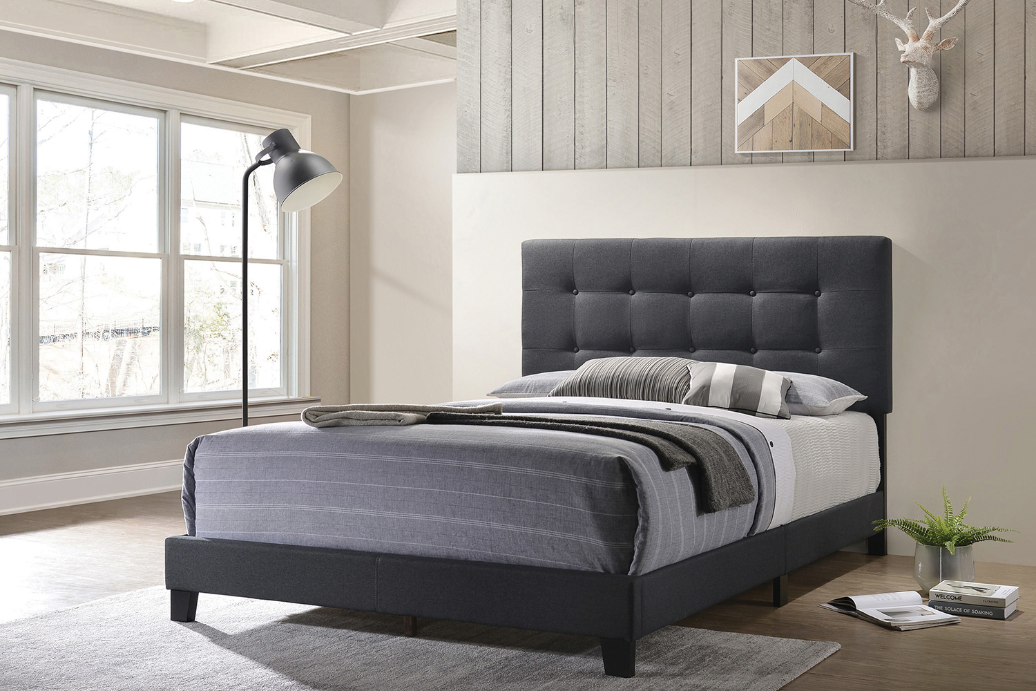 Coaster™ Mapes Tufted Upholstered Queen Bed - Charcoal