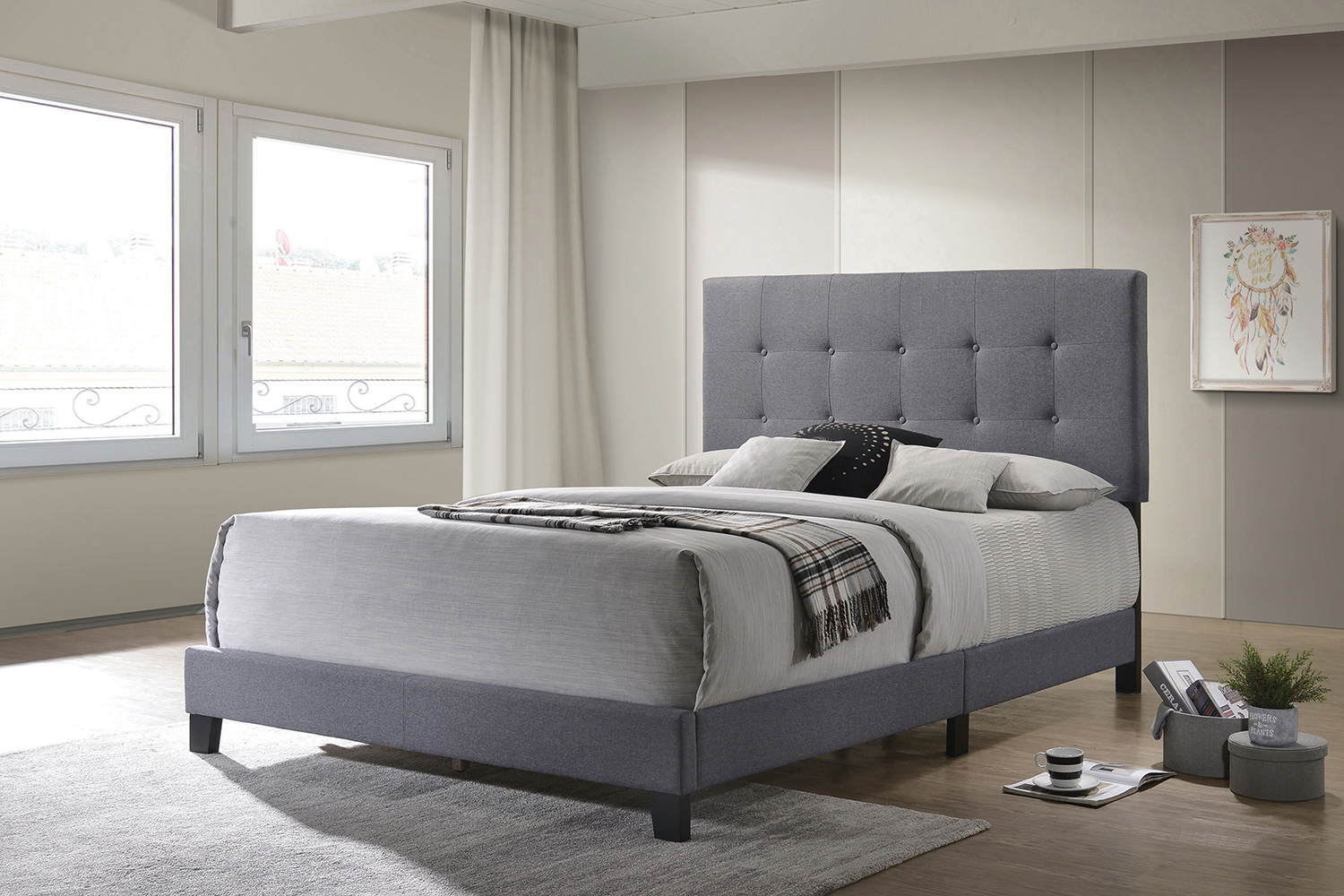 Coaster Mapes Tufted Upholstered Full Bed - Gray