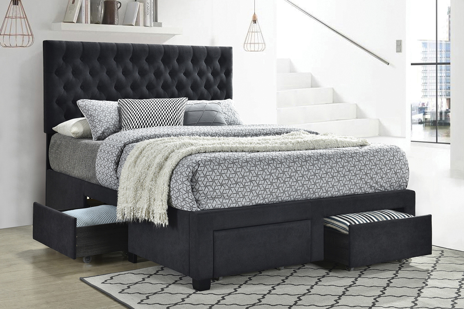 Coaster Soledad Eastern King 4-Drawer Button Tufted Storage Bed - Charcoal