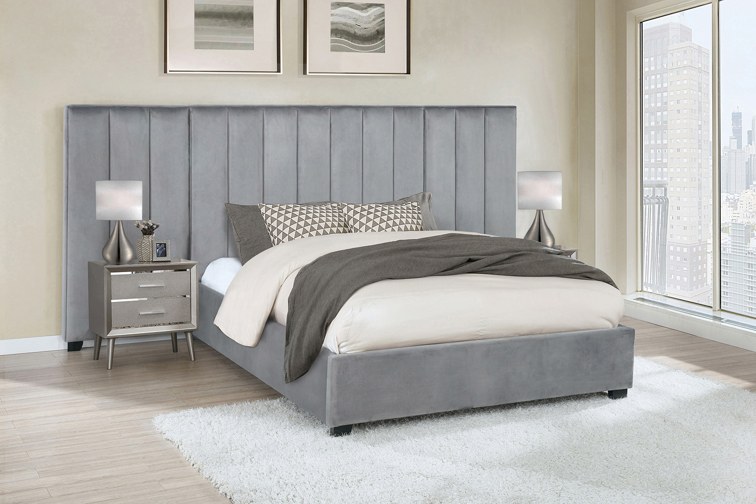 Coaster Arles Eastern King Vertical Channeled Tufted Bed - Gray