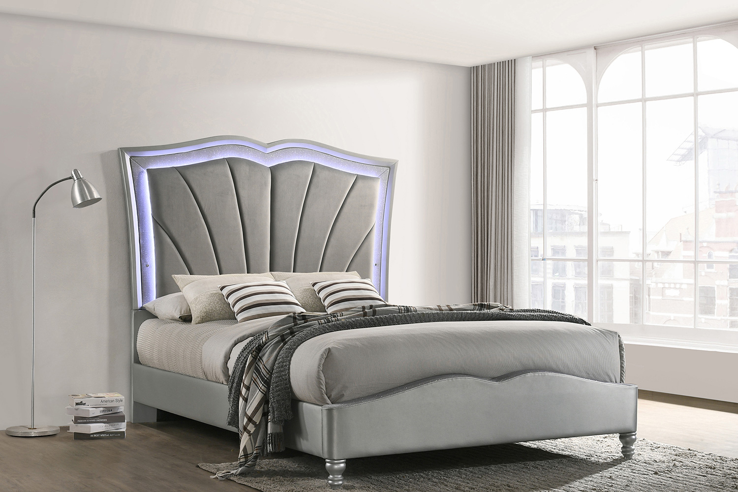 Coaster™ Bowfield Queen Upholstered Bed with Led Lighting - Gray