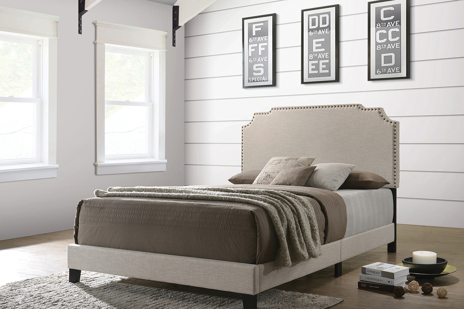 Coaster Tamarac Upholstered Nailhead Full Bed - Beige