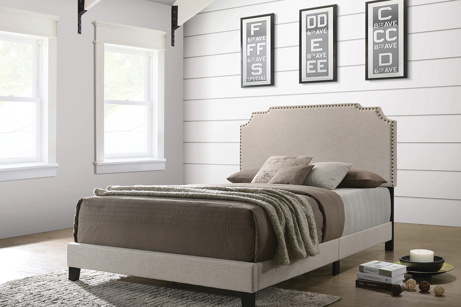 Coaster Tamarac Upholstered Nailhead Eastern King Bed - Beige