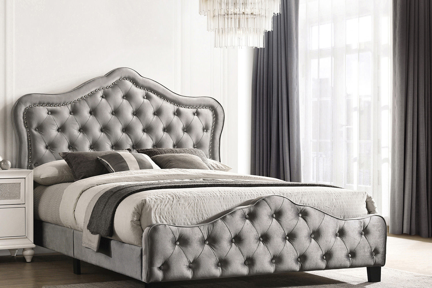 Coaster Bella Upholstered Tufted Panel Eastern King Bed - Gray