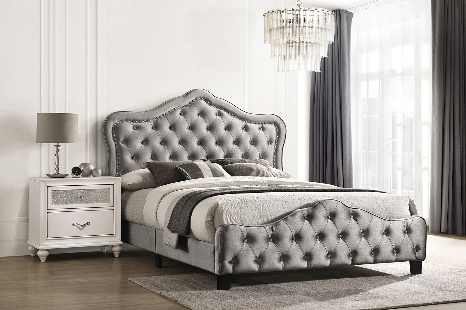 Coaster Bella Upholstered Tufted Panel Eastern King Bed - Gray