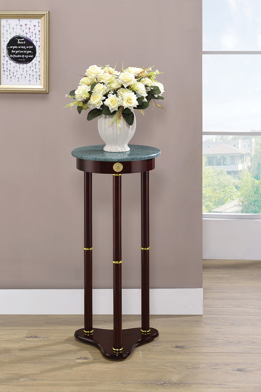 Coaster - Round Marble Top Accent Table in Merlot