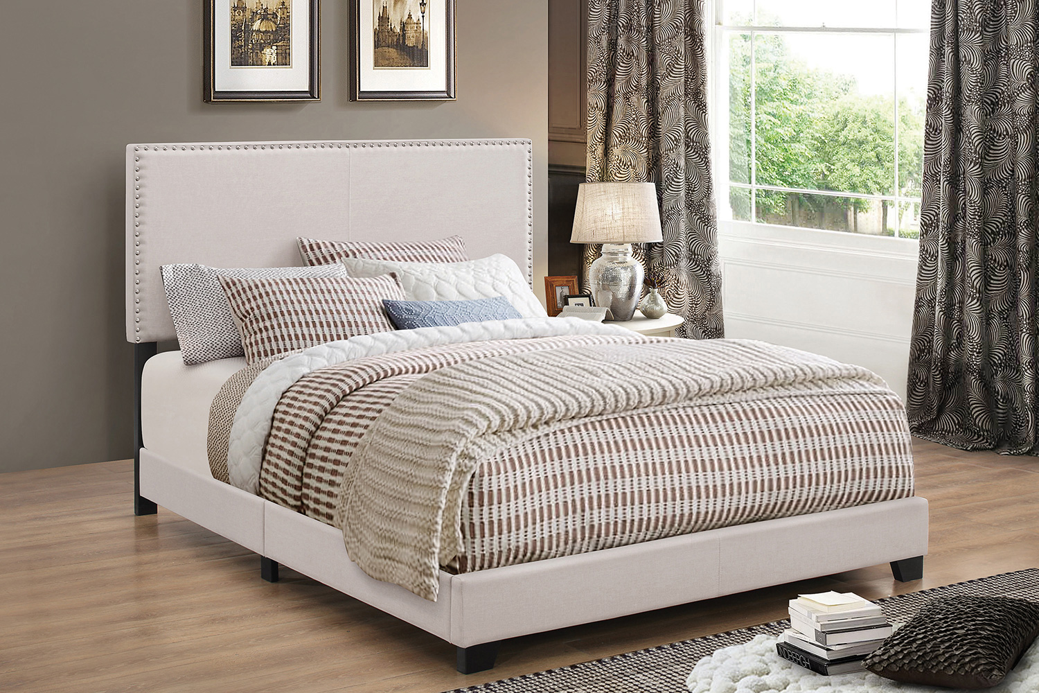 Coaster Boyd Full Upholstered Bed with Nailhead Trim - Ivory