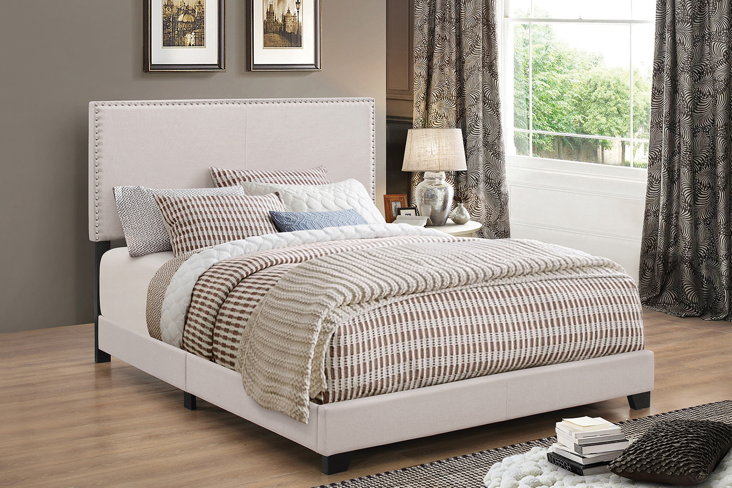 Coaster™ Boyd Twin Upholstered Bed with Nailhead Trim - Ivory