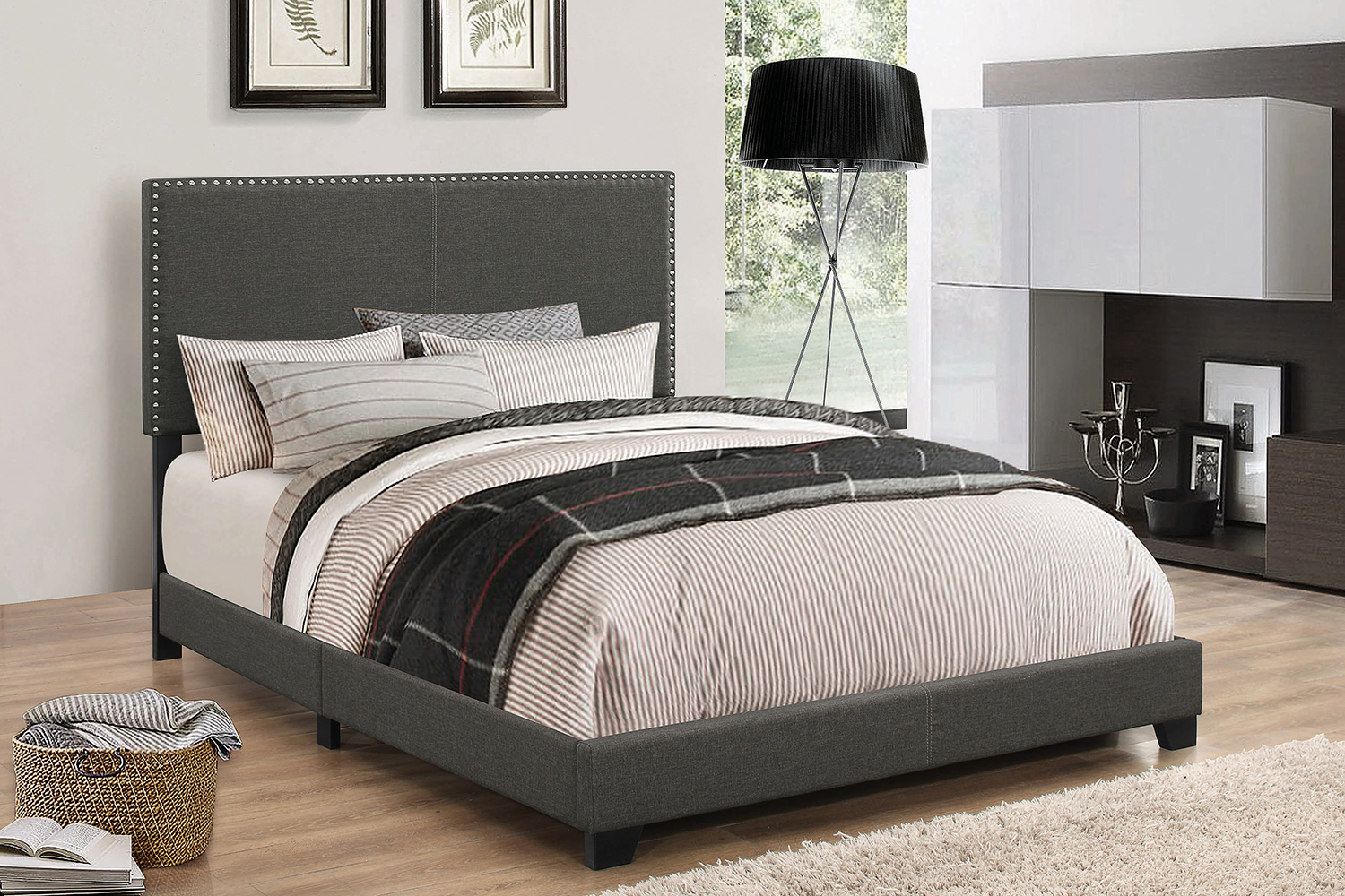 Coaster Boyd Twin Upholstered Bed with Nailhead Trim - Charcoal