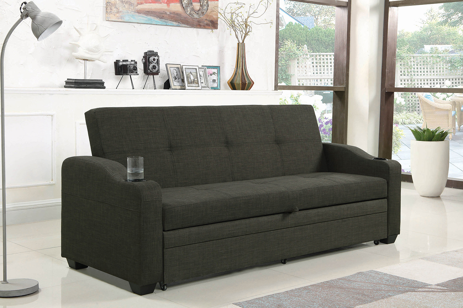 Coaster - Miller Upholstered Sleeper Sofa Bed in Charcoal Gray