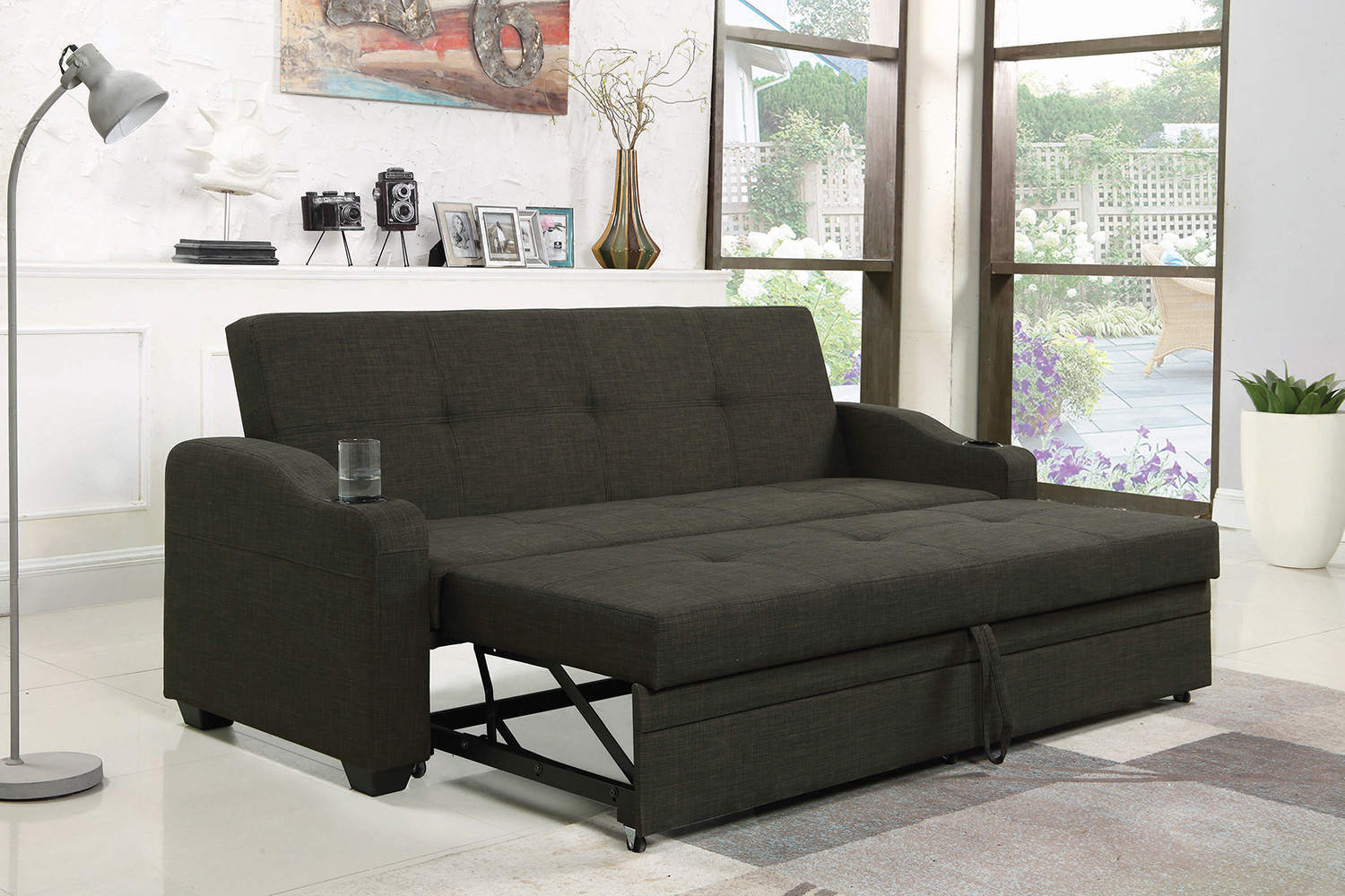 Coaster - Miller Upholstered Sleeper Sofa Bed in Charcoal Gray