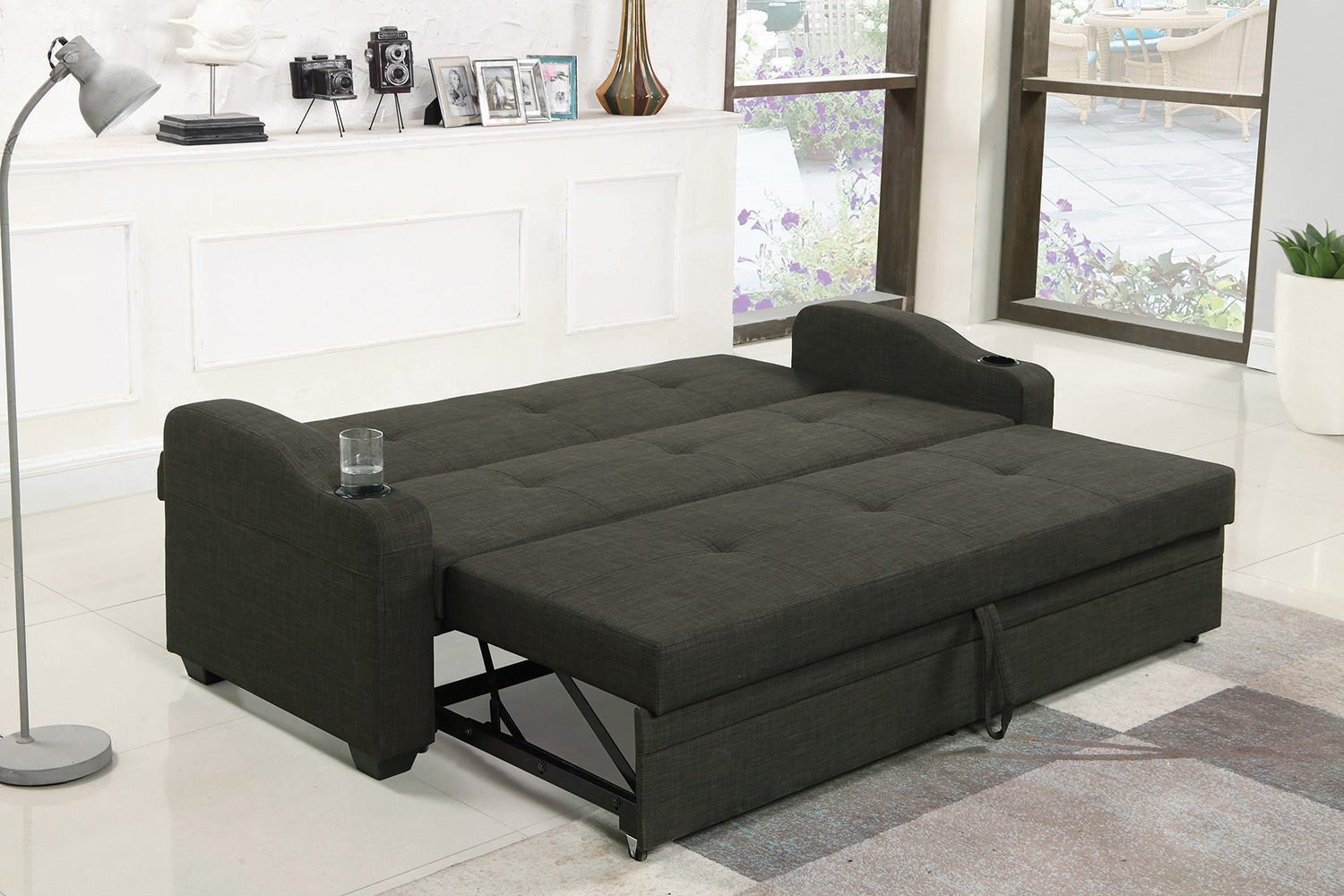 Coaster - Miller Upholstered Sleeper Sofa Bed in Charcoal Gray