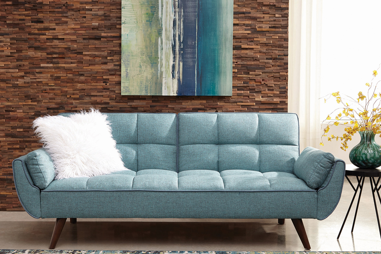 Coaster - Caufield Biscuit-Tufted Sofa Bed in Turquoise Blue