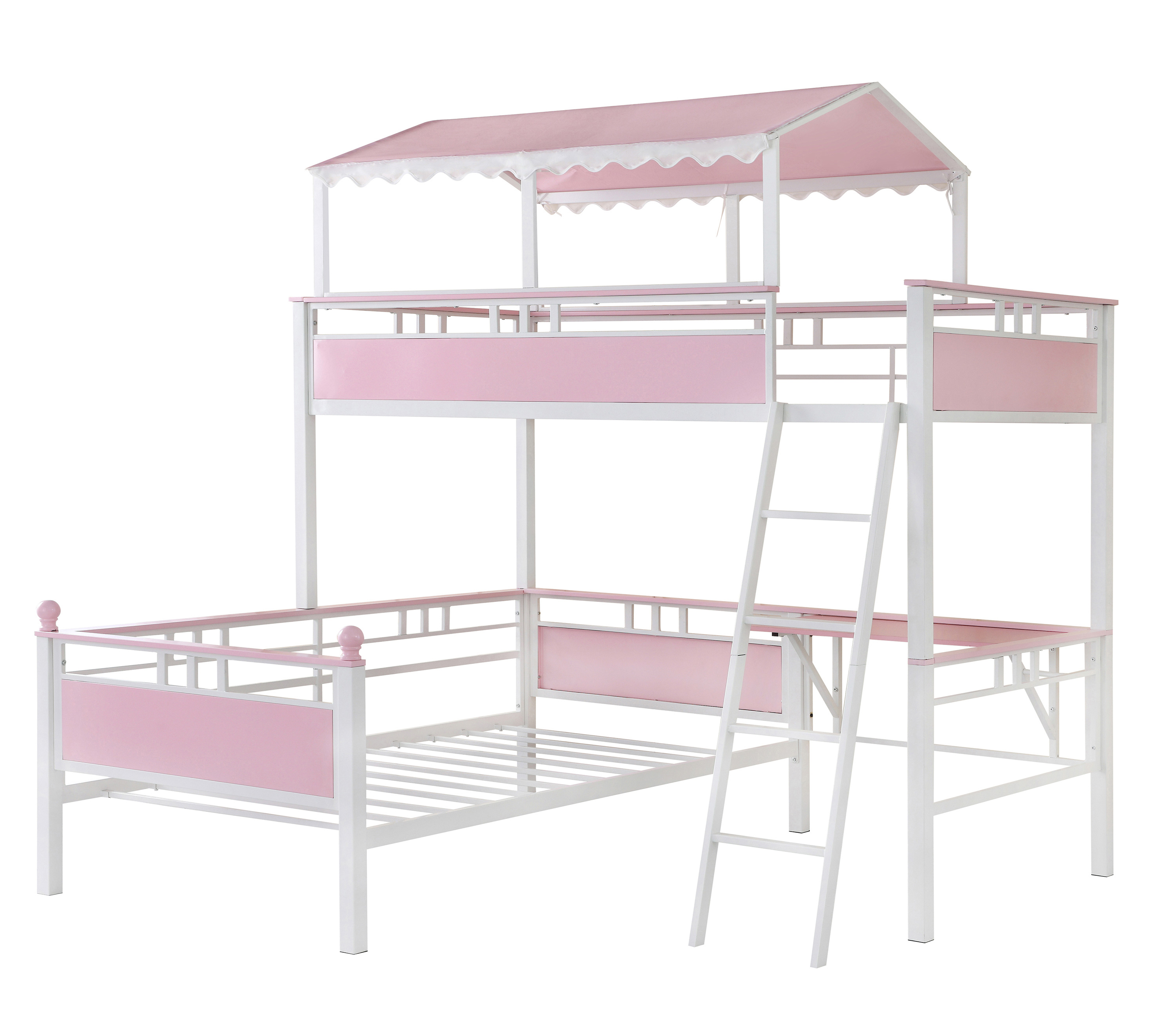 Coaster - Alexia Twin Over Twin Workstation Bunk Bed in Pink/White