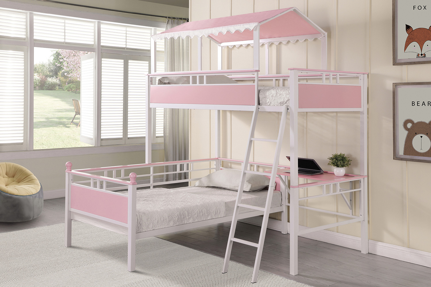 Coaster - Alexia Twin Over Twin Workstation Bunk Bed in Pink/White