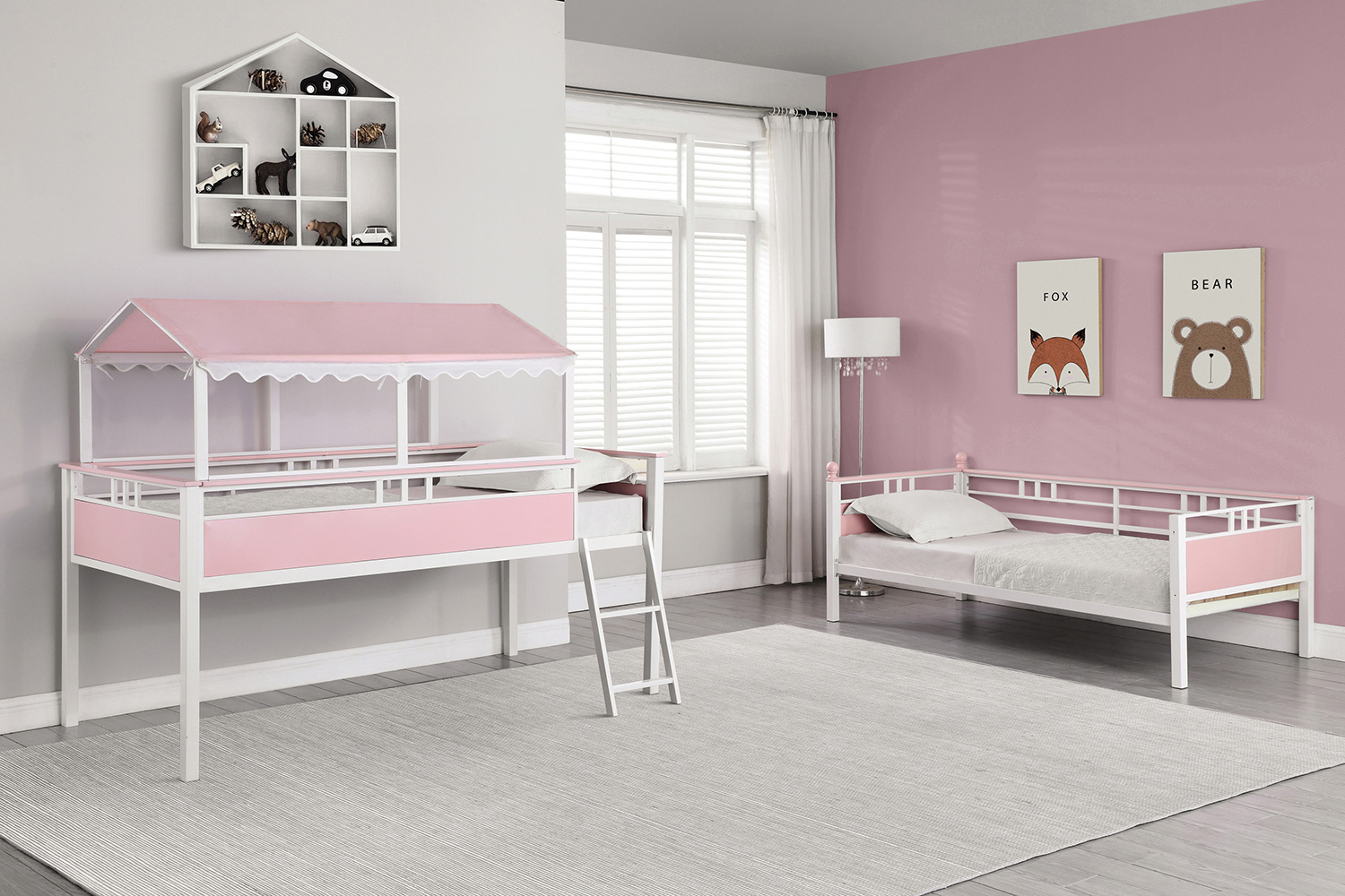 Coaster - Alexia Twin Over Twin Workstation Bunk Bed in Pink/White