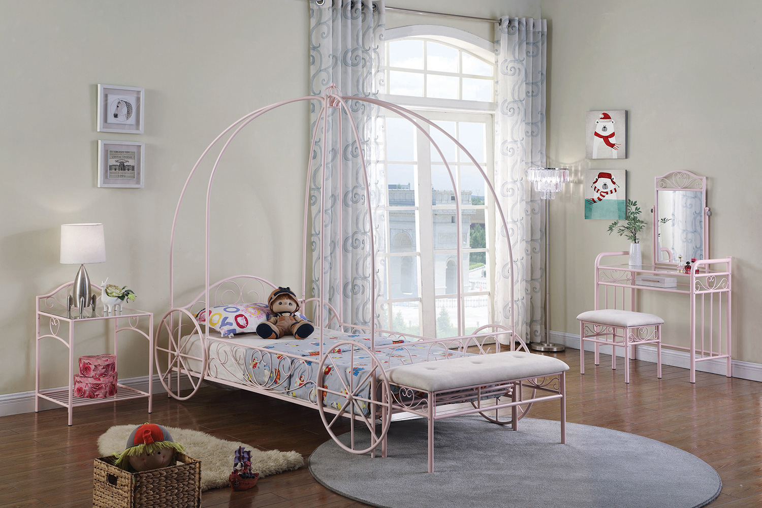 Coaster - Massi Twin Canopy Bed in Powder Pink