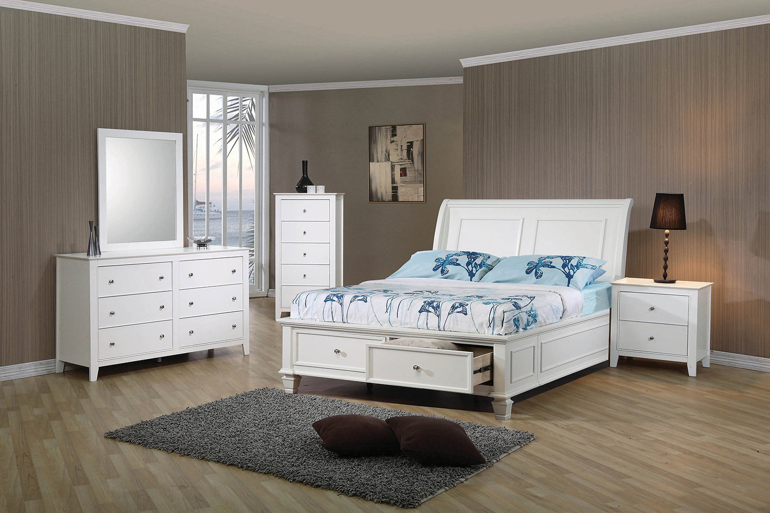 Coaster Selena Full Sleigh Bed with Footboard Storage - Buttermilk