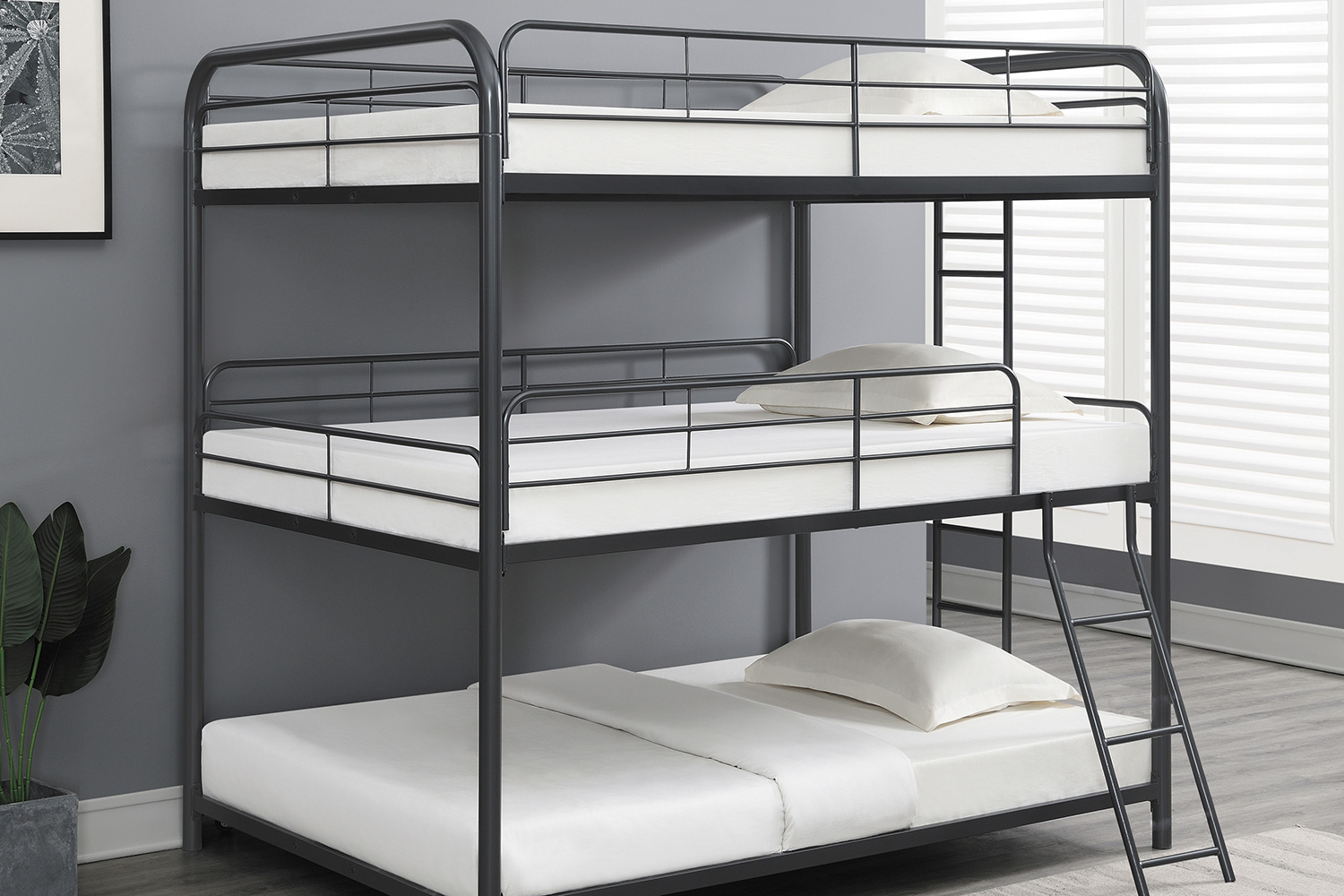 Coaster Garner Triple Bunk Bed With Ladder 400779 - Gunmetal