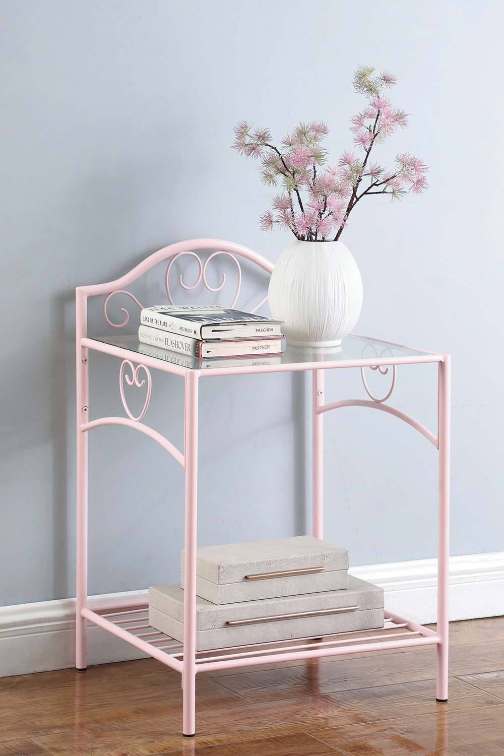 Coaster - Massi 1-Shelf Nightstand With Glass Top in Powder Pink