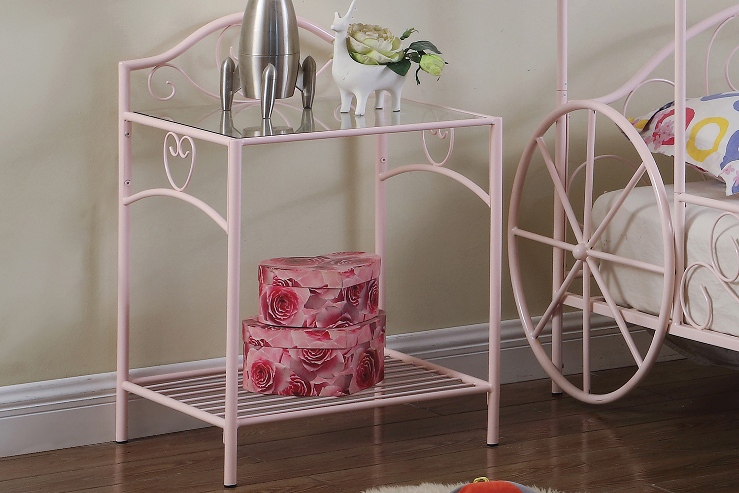 Coaster - Massi 1-Shelf Nightstand With Glass Top in Powder Pink