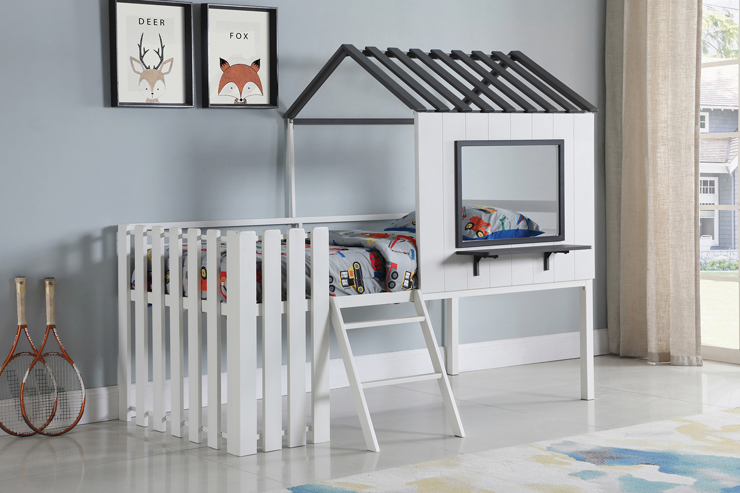 Coaster - Timber House-Designed Twin Loft Bed in White/Gunmetal