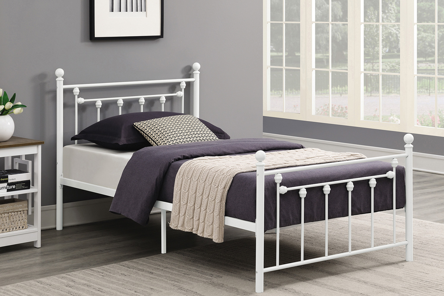 Coaster Canon Metal Slatted Headboard Platform Full Bed - Matte White