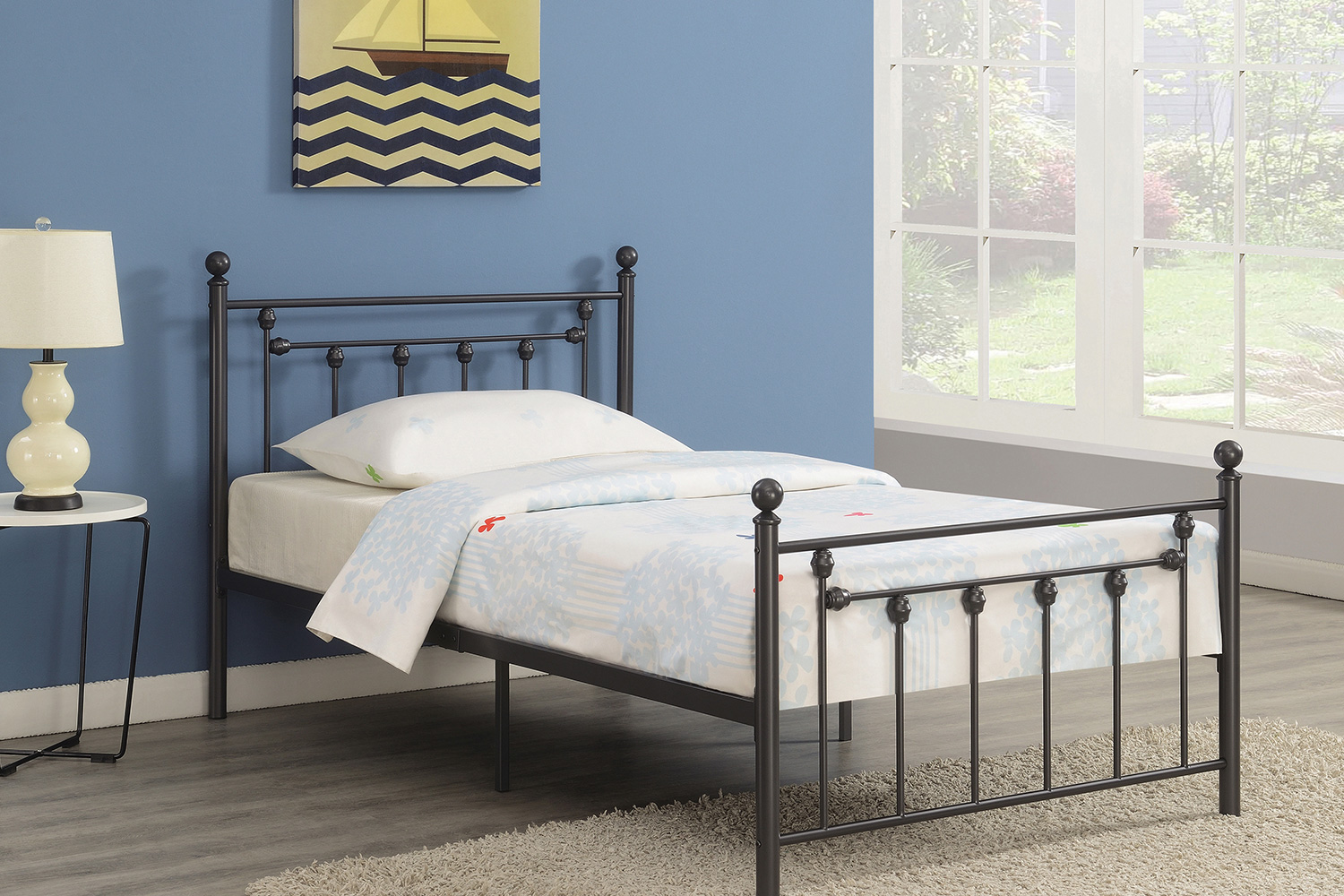 Coaster Canon Metal Slatted Headboard Platform Twin Bed - Gunmetal