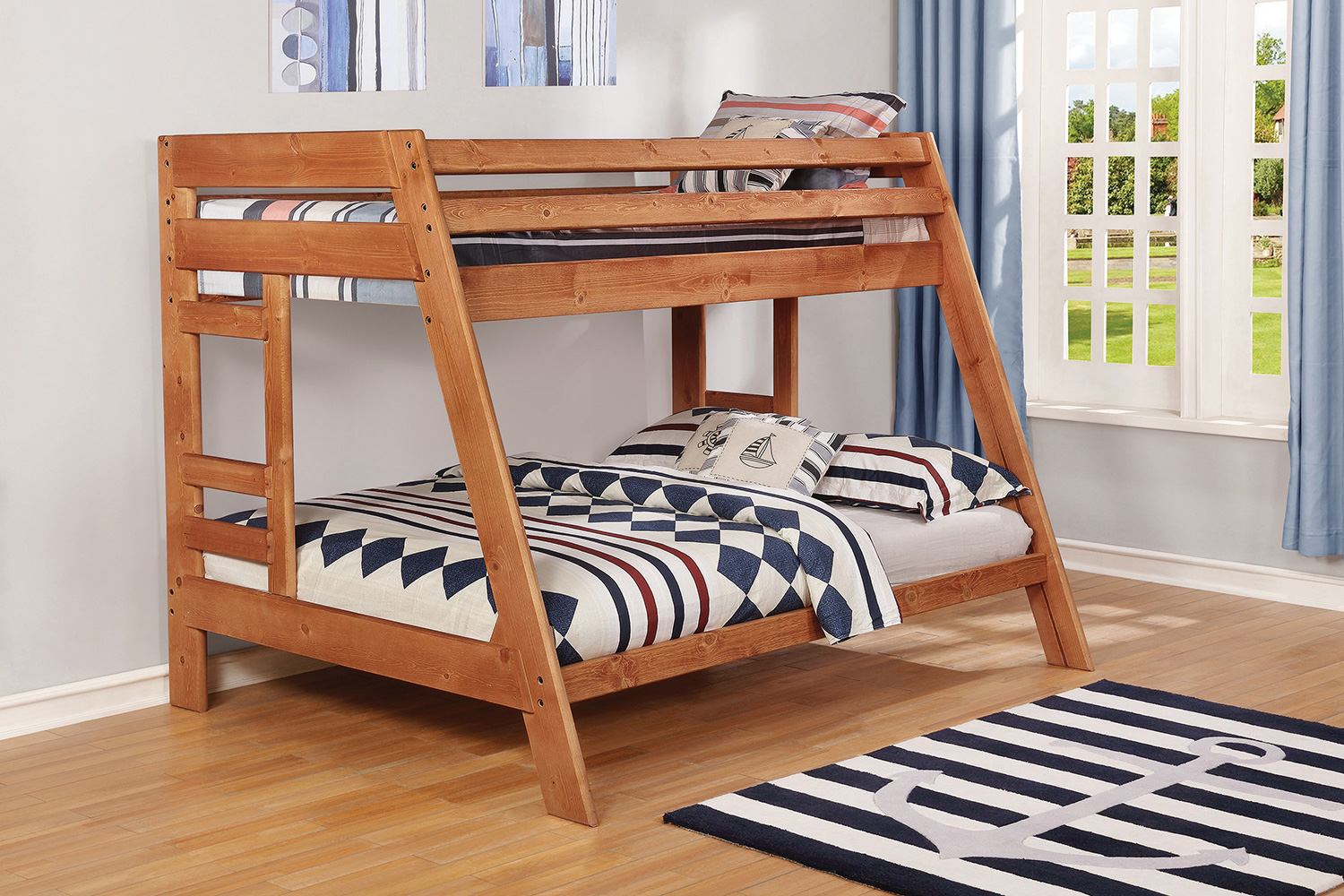 Coaster Wrangle Hill Twin Over Full Bunk Bed with Built-In Ladder - Amber Wash