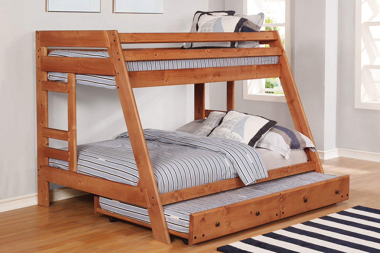 Coaster Wrangle Hill Twin Over Full Bunk Bed with Built-In Ladder - Amber Wash