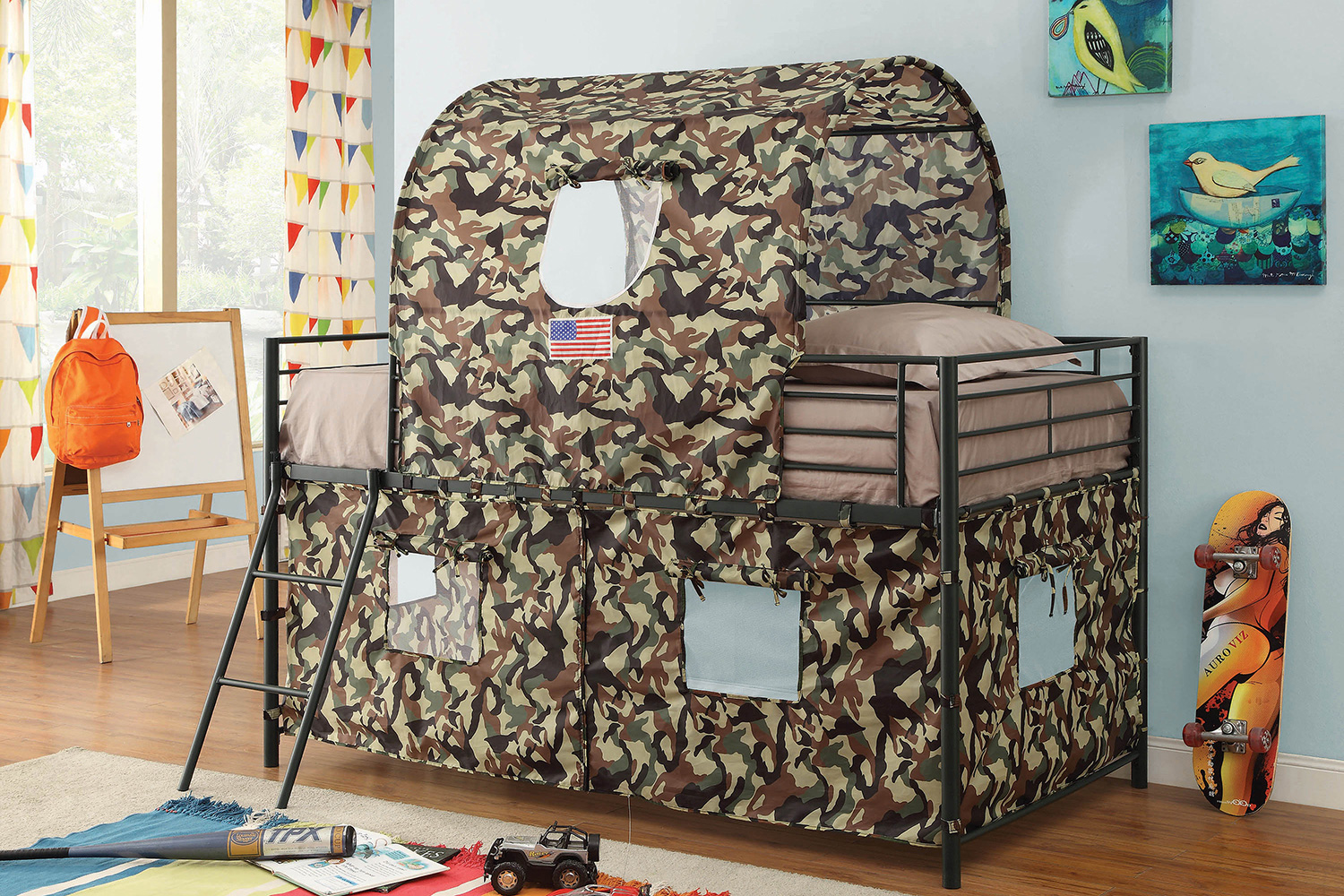 Coaster - Camouflage Tent Loft Bed With Ladder Army in Green