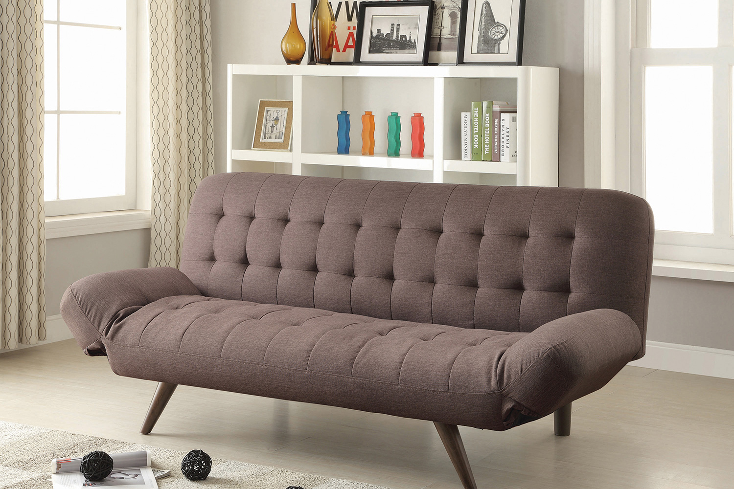 Coaster - Janet Tufted Sofa Bed With Adjustable Armrest in Milk Gray