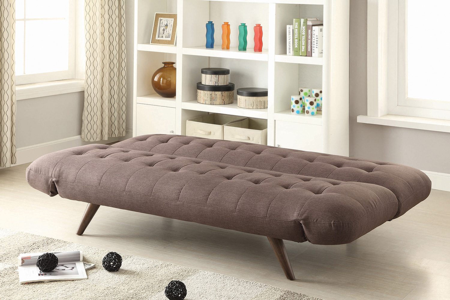 Coaster - Janet Tufted Sofa Bed With Adjustable Armrest in Milk Gray