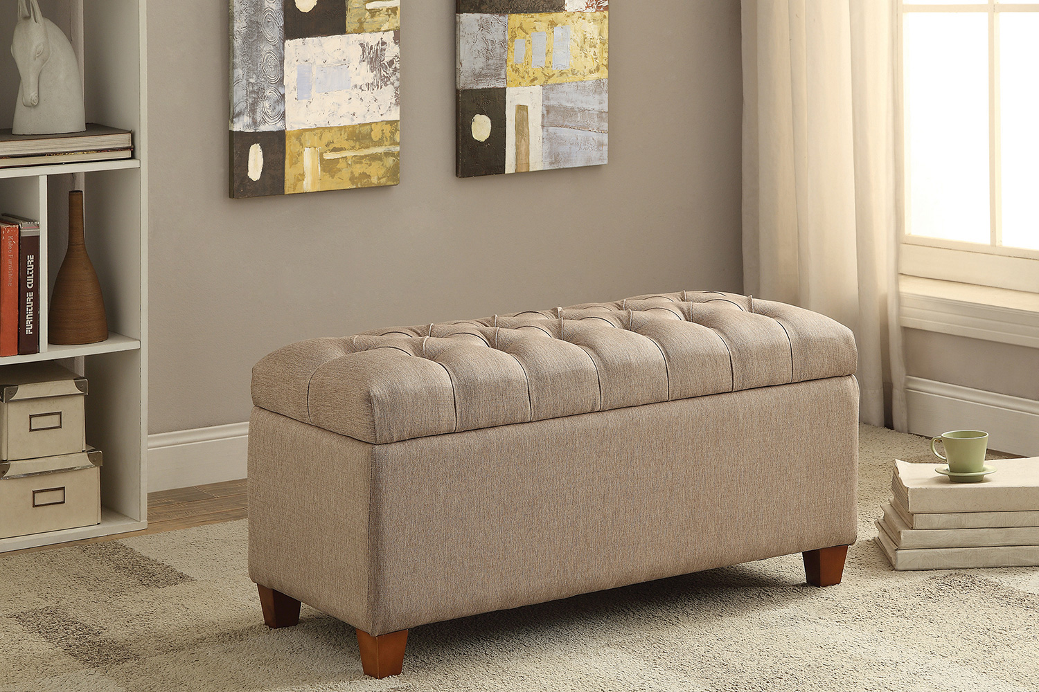 Coaster Tufted Storage Bench - Taupe