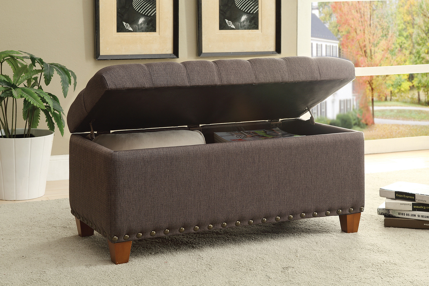 Coaster Tufted Storage Bench with Nailhead Trim - Mocha