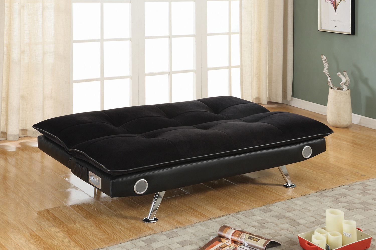 Coaster Odel Upholstered Sofa Bed with Bluetooth Speakers - Black