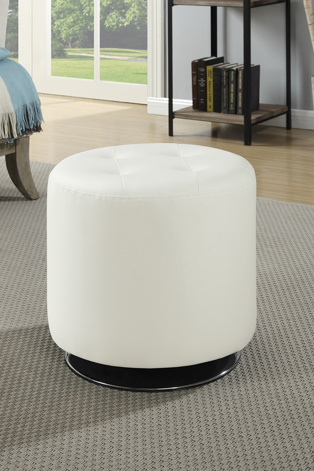 Coaster™ Round Upholstered Ottoman - White