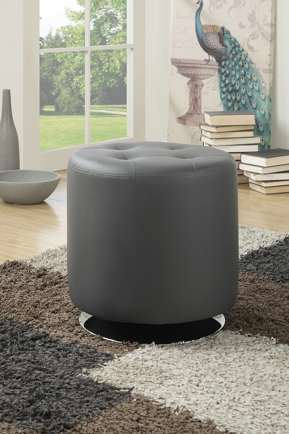 Coaster™ Round Upholstered Ottoman - Gray