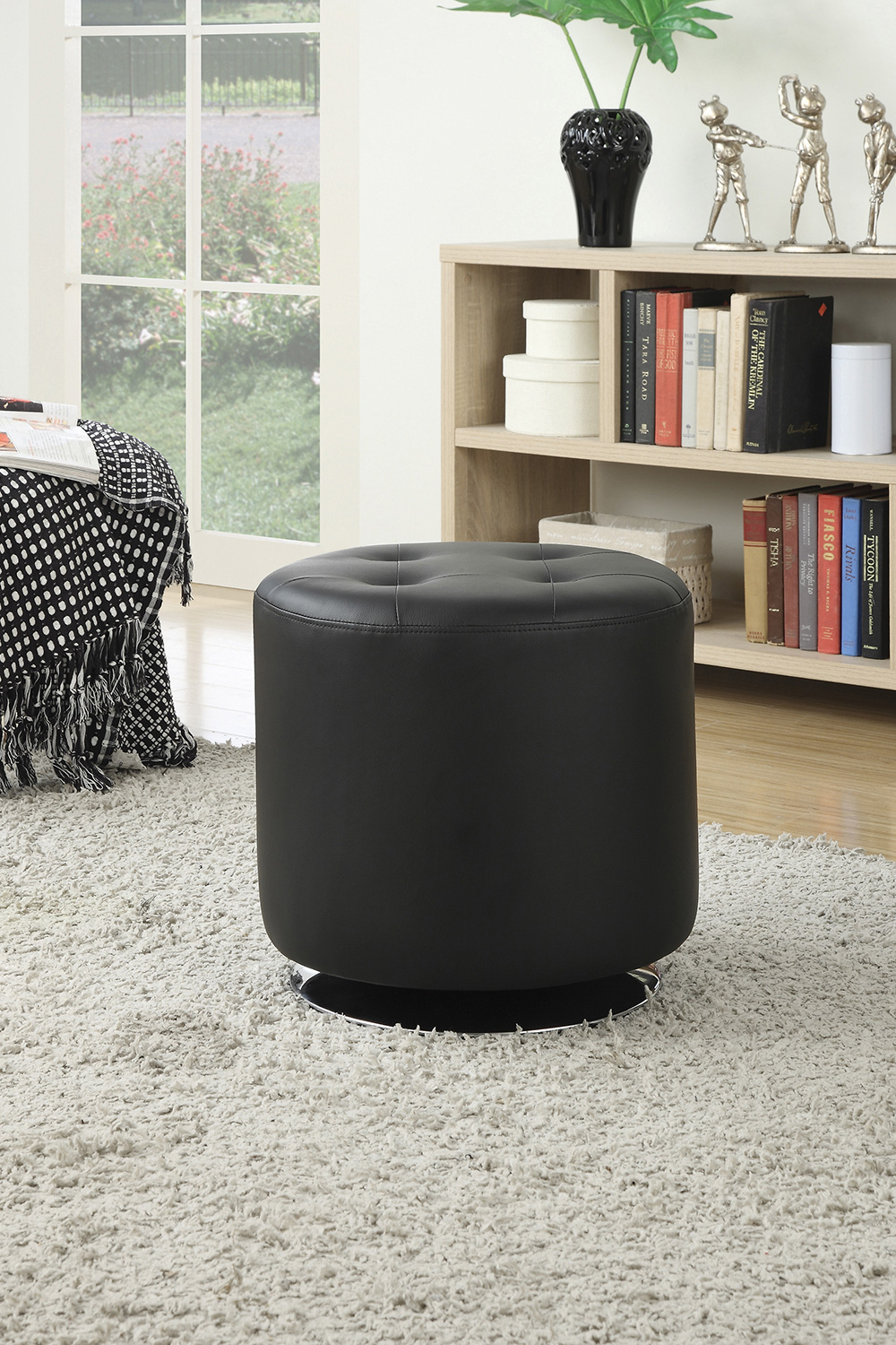 Coaster™ Round Upholstered Ottoman - Black