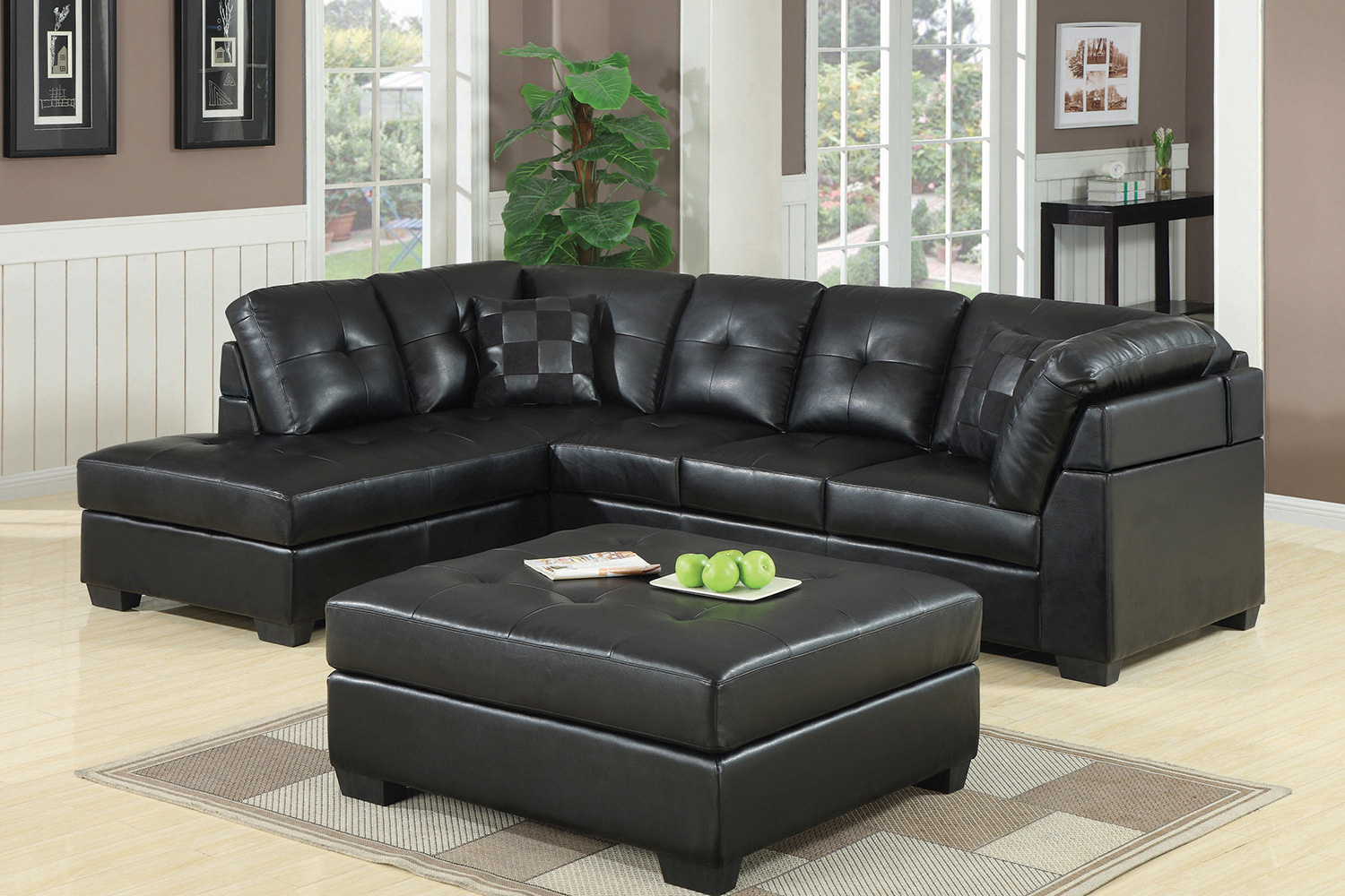 Coaster - Darie Cushion Back Tufted Sectional Sofa in Black